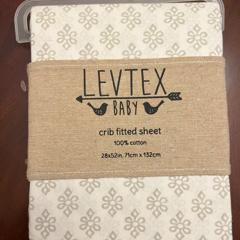 Levtex Baby Ely Grey Crib Fitted Sheet 100% Cotton